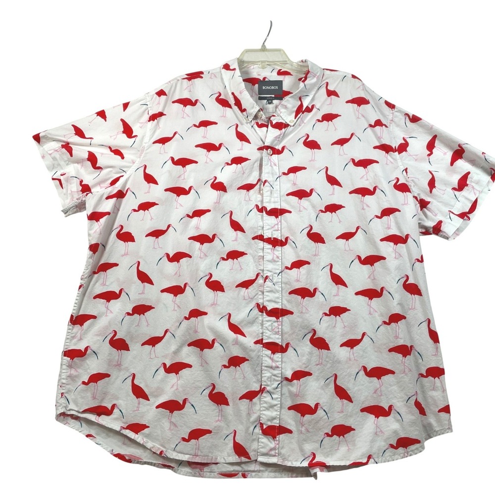Bonobos Mens 4XL Standard Fit Short Sleeve Button Down Red Ibis Bird Print Shirt